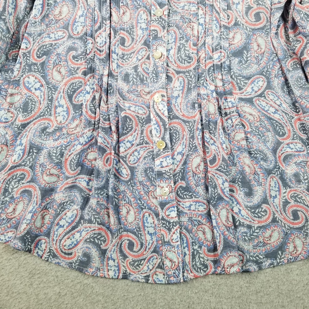 Ruby Rd Button Up Shirt Women's Small S Blue Red Paisley See Through 3/4 Sleeve - Picture 3 of 9